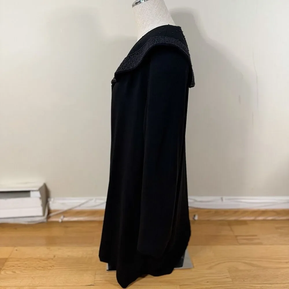 Zelda VTG Crepe Beaded  Shawl Collar Evening Jacket Blazer Black Petite 90s Goth